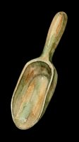 Vintage garden scoop with weathered green and tan finish, isolated on transparent background. Ready for clipart, print-on-demand, t-shirt design, stickers, and sublimation projects.