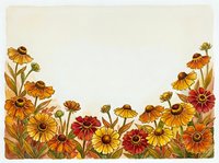Autumn wildflower border with orange and yellow blooms on textured paper background for seasonal greeting cards and fall decorative projects.
