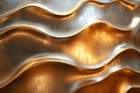 Abstract metallic copper and silver waves creating dynamic flowing lines and reflective surfaces with brushed metal texture and dramatic light effects.