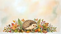 Cute hedgehog surrounded by autumn leaves, berries, and ferns in watercolor style. Suitable for children's books, greeting cards, and seasonal designs.
