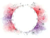 Romantic watercolor frame with hearts and flowers in pink and purple tones, isolated on white background for Valentine's Day designs and love-themed projects.