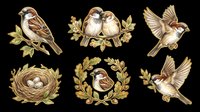 Sparrow birds isolated on transparent background, ready for t-shirt design, clipart, stickers, sublimation and print-on-demand projects.