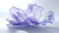 Delicate translucent purple flower petals with soft curves and flowing organic shapes cast gentle shadows on light background, creating ethereal artistic composition.