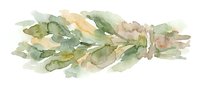 Watercolor botanical leaf arrangement in soft green, cream, and blush tones on white background, isolated design element for print, textile, and decorative projects.