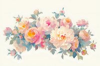 Delicate watercolor floral arrangement featuring soft pink and peach peonies with blue-green foliage on cream background, creating romantic botanical composition.
