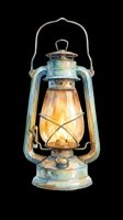 Watercolor vintage oil lantern glowing warmly, isolated on transparent background. Great for t-shirt design, stickers, clipart, sublimation, and print on demand projects.