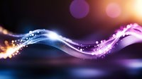 Glowing abstract wave with sparkles and light effects in purple, blue and orange colors against dark background, flowing energy design for modern backgrounds.