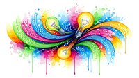 Colorful light bulbs with vibrant paint splashes and swirls representing creativity, innovation and brainstorming concepts for business presentations.