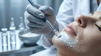Professional dermatologist performing microdermabrasion facial treatment on young woman in modern medical spa clinic for skin rejuvenation and beauty care.