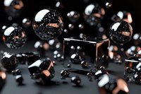 Luxury black and copper spheres with reflective cubes creating elegant abstract composition for premium design projects and sophisticated branding materials.