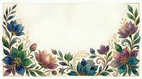 Ornamental floral border with blue, purple, and pink blooms on cream background, featuring decorative leaves and scrollwork for invitations, cards, and design projects.