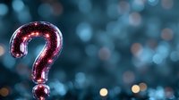 Glowing pink question mark on dark blurred background with bokeh lights creates mysterious atmosphere for concept designs about uncertainty and curiosity.