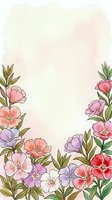 Watercolor floral border with pink, purple, and red blooms on a soft pastel background, perfect for cards, invitations, and social media.