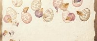 Vintage Easter eggs with floral patterns and ribbons on aged parchment paper background for spring holiday greeting cards and seasonal decorations.