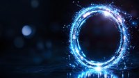Glowing blue energy circle with light particles and reflections on dark background creates magical portal effect for fantasy and sci-fi designs.
