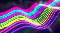 Vibrant neon rainbow waves flowing in smooth curves with glowing electric colors on dark background for modern digital art and futuristic design projects.
