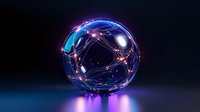 Glowing sphere with interconnected light trails and nodes creating futuristic network visualization against dark background, symbolizing global connectivity and data flow.