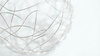 Abstract geometric wire sculpture with curved lines creating organic flowing patterns on white background for modern interior design.