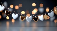 Romantic heart-shaped string lights glowing warmly against soft bokeh background for Valentine's Day decorations and love-themed celebrations.