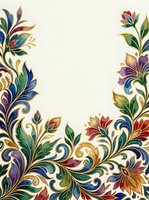Ornamental floral border with colorful hand-drawn leaves and scrolling vines on cream background. Isolated design element suitable for invitations, cards, and decorative layouts.