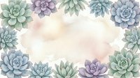 Watercolor succulent frame with pastel green, blue and purple plants creating decorative border on soft background for wedding invitations and botanical designs.