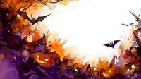 Halloween border with glowing jack o lanterns, flying bats and magical purple smoke effects against dark background, spooky seasonal design element.