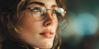 Young professional woman with glasses in warm lighting showcasing modern eyewear and contemporary style for business and lifestyle concepts.