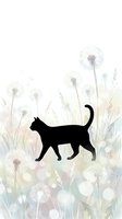 Cat silhouette walking through dandelion field with soft watercolor wildflowers and seeds. Isolated clipart for t-shirt design, wall art, and creative projects.