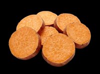 Sliced sweet potato rounds isolated on transparent background, ready for culinary design, print-on-demand, sublimation, t-shirt graphics, and food-themed clipart projects.