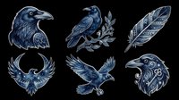 Raven head and bird illustrations isolated on transparent background, ready for t-shirt design, clipart, stickers, sublimation and print-on-demand projects.