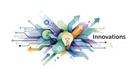 Digital innovation concept with lightbulb, circuit patterns and colorful geometric elements for technology presentations and business materials.