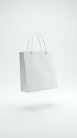 White paper shopping bag floating on clean background for retail branding and commercial design projects.