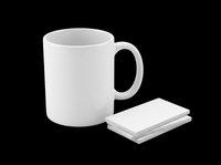 Blank white ceramic mug with handle isolated on transparent background, ready for sublimation, print-on-demand, and custom design projects for merchandise and promotional products.