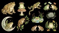 Frog and toad collection with botanical elements isolated on transparent background. Ready for clipart, t-shirt design, stickers, print-on-demand products, and sublimation projects.