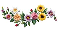 Colorful floral arrangement with roses, sunflowers and mixed blooms on transparent background for design projects and decorative applications.