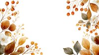 Autumn botanical frame with orange berries, brown leaves and delicate branches on white background, creating seasonal border design.