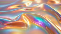 Holographic iridescent liquid metal surface with flowing waves and rainbow reflections creating abstract modern background for luxury design projects.