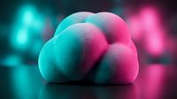 Soft spheres with gradient neon cyan and magenta glow create modern abstract composition. Suitable for tech, design, and creative projects.