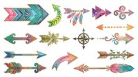 Decorative arrows with ornamental details, feathers, and floral elements in multiple colors and styles. Isolated clipart set ready for design projects, invitations, and creative layouts.