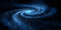 Luminous spiral galaxy in deep space with glowing blue stars and cosmic dust swirling against dark background, creating mesmerizing astronomical formation.