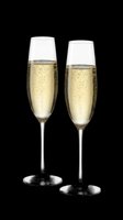 Two sparkling champagne flutes filled with bubbly wine, isolated on transparent background, ready for celebration clipart, t-shirt design, stickers, and print on demand use.