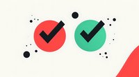 Minimalist checkmark icons in red and green circles with scattered dots, suitable for UI design elements, approval indicators, and status symbols.