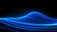 Glowing blue neon light waves flow smoothly against dark background creating dynamic motion effect, abstract modern design element for technology concepts.