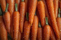 Fresh organic carrots with water droplets in macro photography, highlighting natural texture and vibrant orange color. Perfect for healthy eating and food industry designs.