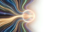 Abstract colorful energy waves flowing in spiral motion with bright glowing center creating dynamic light trails for modern digital backgrounds and presentations.