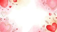 Romantic watercolor hearts frame with soft pink and red tones, floral elements and decorative swirls creating elegant border for Valentine's Day designs.