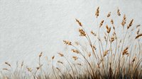 Golden dried grass or wheat stalks against minimalist white background, creating natural organic texture and serene botanical composition.