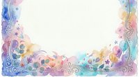 Watercolor floral border frame with pastel rainbow colors and decorative swirls on white background for wedding invitations and greeting cards.