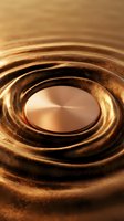 Concentric metallic rings with brushed copper center and textured golden layers create abstract depth, suitable for backgrounds, design elements, and luxury branding projects.