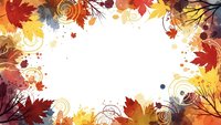 Autumn leaves frame with colorful maple foliage, swirls and splashes on white background. Fall season border design for greeting cards and decorations.